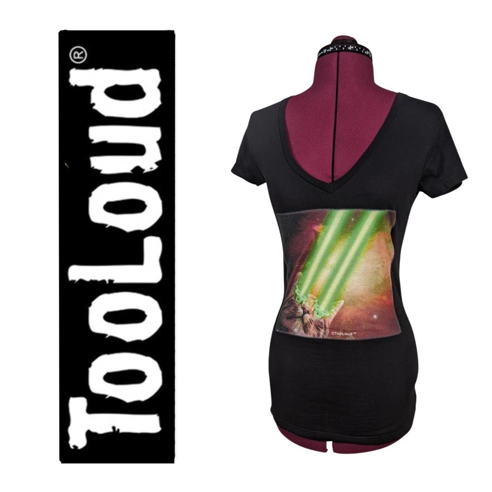 TooLoud Laser Eyes Cat in Space V-Neck T-Shirt
